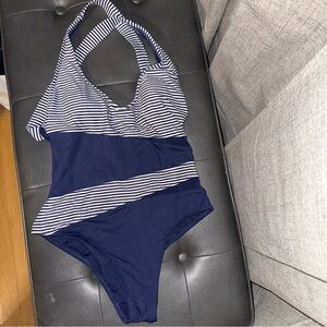 Nip Tuck- Navy and White  Juniors One Piece Swimsuit. Size 10